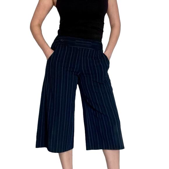 Larry Levine Wide Leg Culotte Pants Navy Pinstripe High Rise Y2K Size 6 - Picture 1 of 15